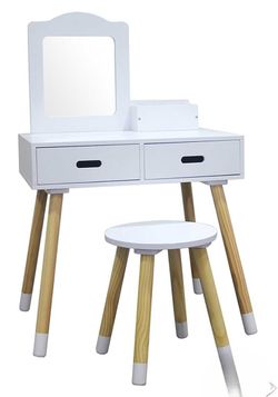 Tocador de Madera con Banqueta Blanco Perla