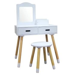 Toletta in legno con sgabello, bianco perla