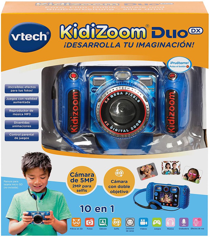 Kidizoom Duo DX color azul Cámara de fotos y vídeos para niños 10 en 1 VTech