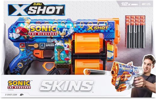 X-shot Skins: Sonic The Hedgehog Blaster Con 12 Dardos - Nerf